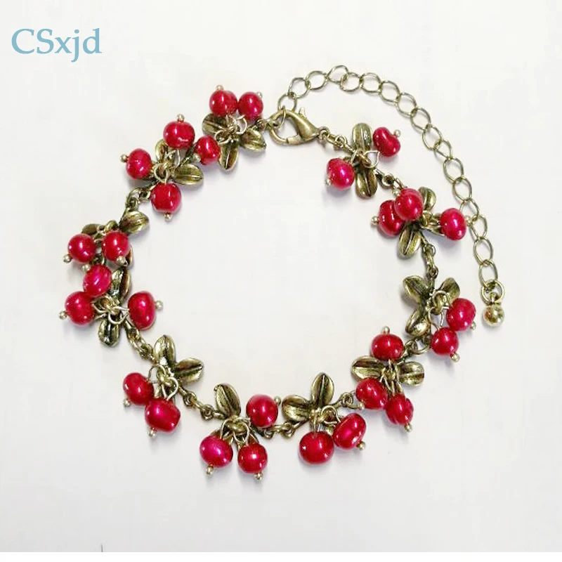 CSxjd новый натуральный жемчуг клюквенный винтажный металлический браслет цепочка