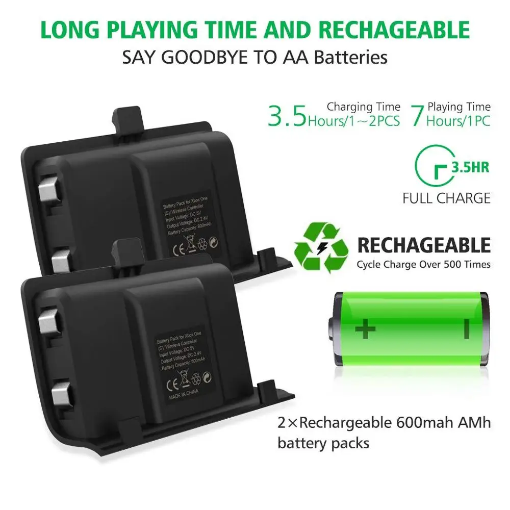 DOBE Зарядное устройство для контроллера, совместимое с Xbox One/S/X/Elite Dual Dock Station с 2x600 мАч аккумуляторами IV-X1876.