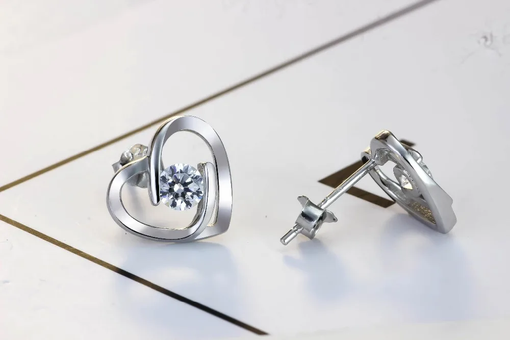 Wholesale Jewelry Drop shipping Solid Silver Zircon Earrings Stud for Women Heart Shape with Free Box Wedding Gift | Украшения и