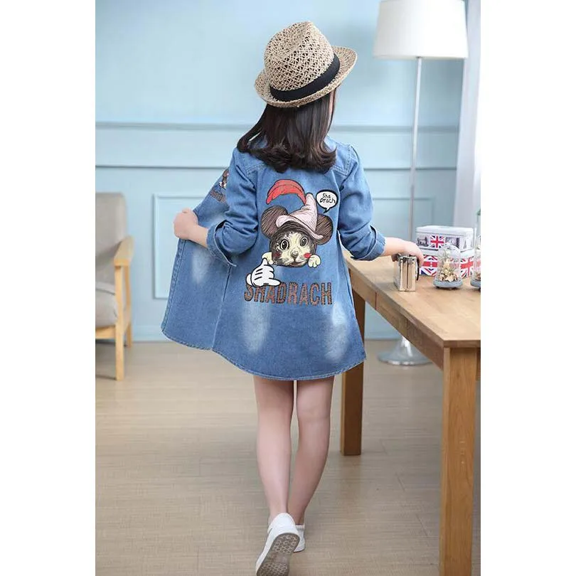 Girls jacket baby cotton denim children spring autumn cartoon shirt kids jeans childre casual clothes teenage windbreaker | Детская