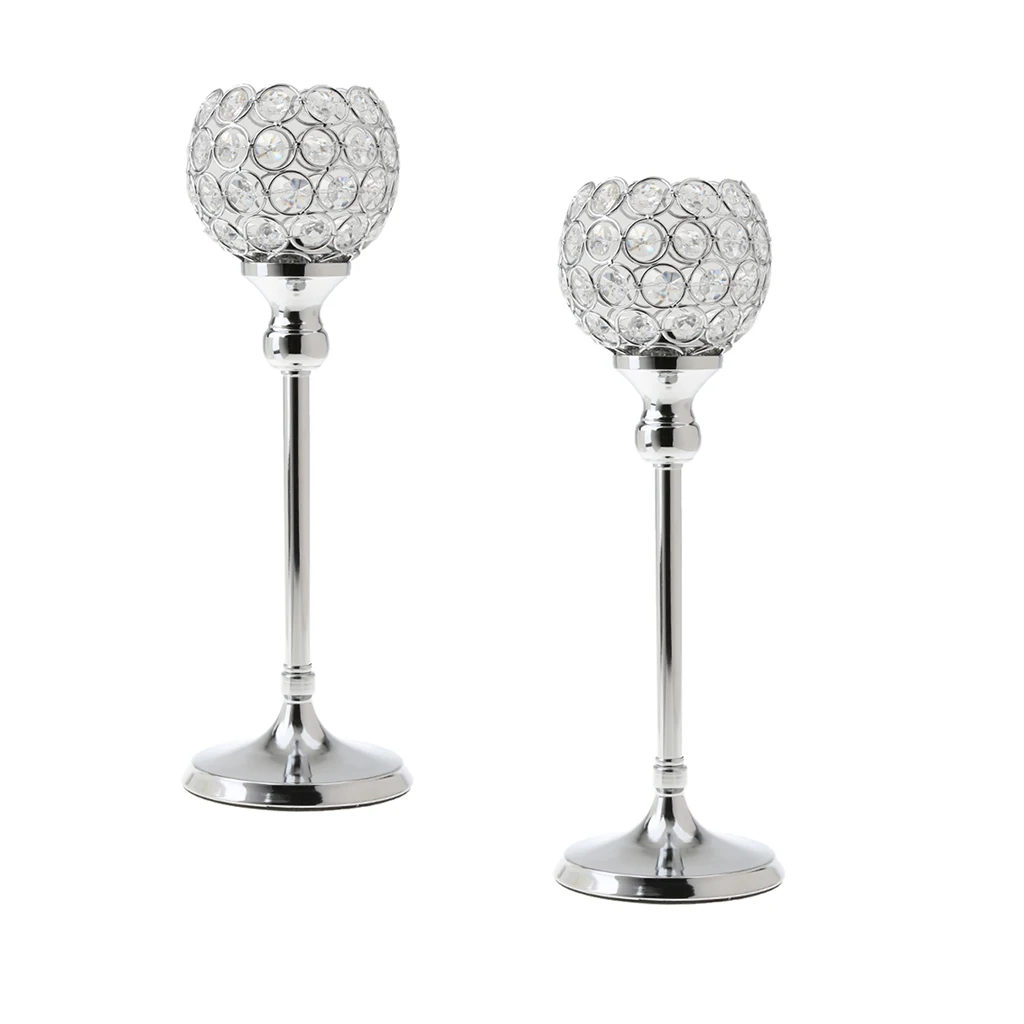 2x Кристалл Votive Tealight подсвечник свадебное место Декор серебро 35 см H | Дом и сад