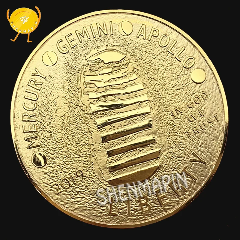 

Mercury Gemini Apollo 50th Anniversary Commemorative Coin US Space Astronauts on the Moon Liberty Footprint Coins Collectibles