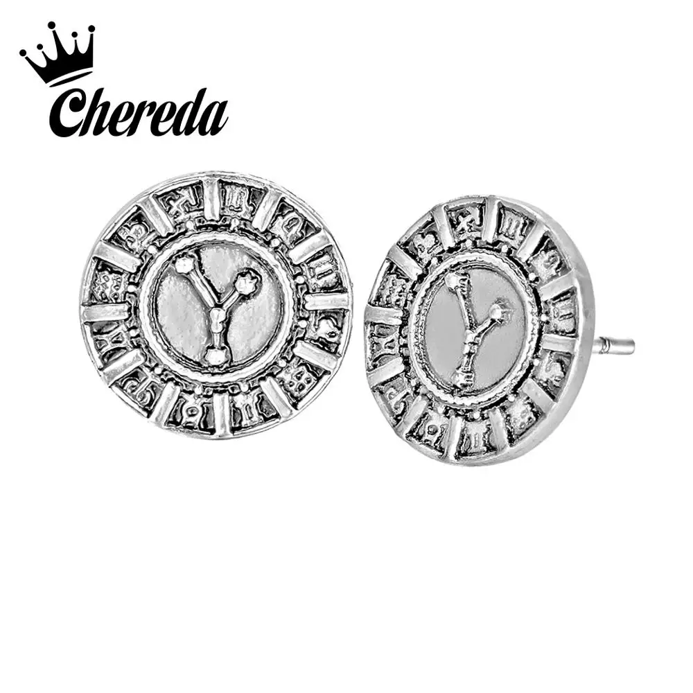 

Chereda Vintage Round Men Stud Earrings Viking Sign Antique Silver Earring Women Statement Jewelry Ethnic Accessories