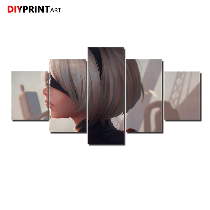 Красивый робот 2b Yorha ps4 5 панелей холст печать картины для украшения стен A1207 | Дом и