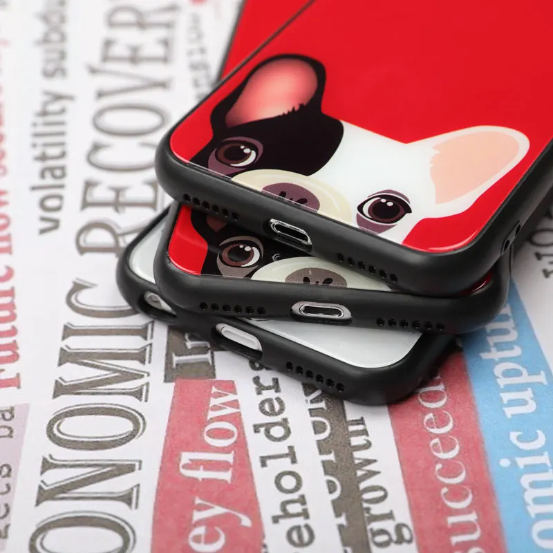 Fundas для iphone X 6 S 7 8 милая собака шаблон зеркало ПК + soft shell животного элемент сзади