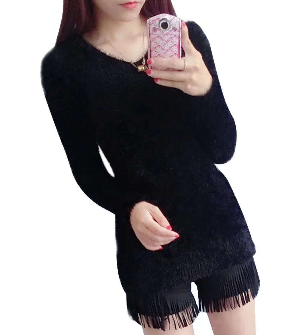 2019 New Women Korean Style Fluffy Mohair knitted Jumper Solid Color Long Sleeve V-neck Sweaters Pullover Pink sweater | Женская одежда