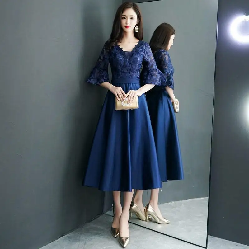 Пикантные китайский стиль вечерние Длинные Cheongsam женщин Тонкий платье брак роскошные свадебные Qipao модная одежда Vestido - Цвет: A - Navy blue