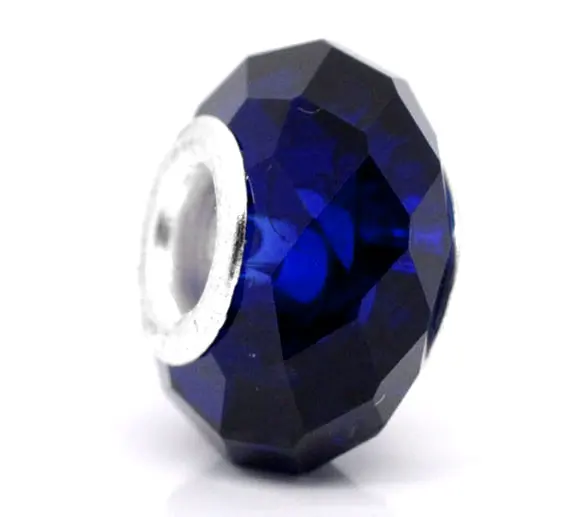2 шт doreenbeads Европейский амулет Стеклянные Бусины круглые темно синие серебряные