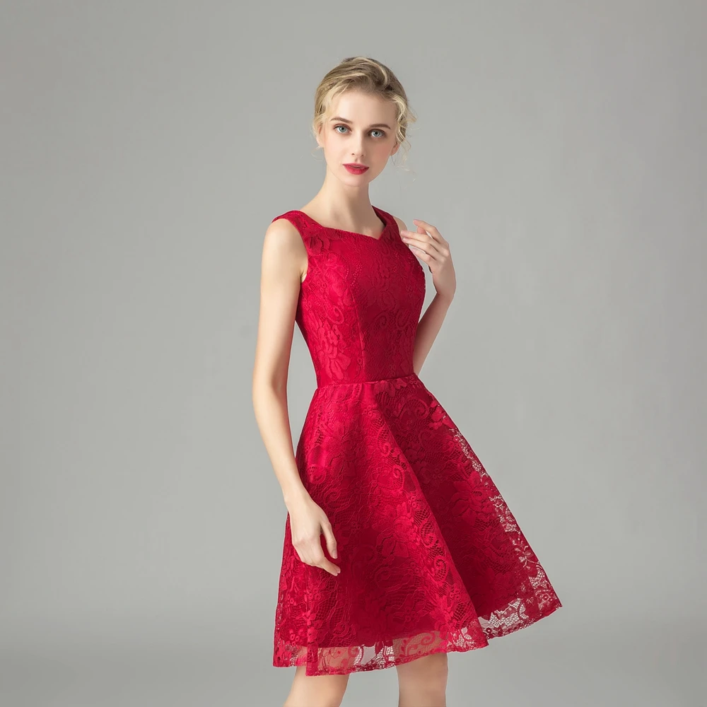 SSYFashion/Новинка элегантные коктейльные платья Короткое красное кружевное платье