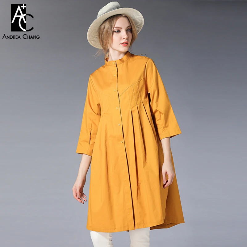 Женское Хлопковое платье трапеция Повседневная Длинная хлопковая рубашка с