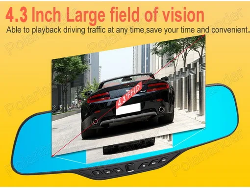 Зеркало видеорегистратор 4 3 дюйма с ночным видением и двойным объективом full hd