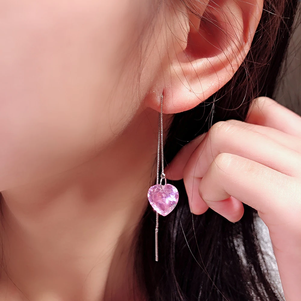 Seven Candy 925 Sterling Silver Heart Earrings For Women Simple Temperament Long Stud Earring Fashion Jewelry 2019 Accessories | Украшения