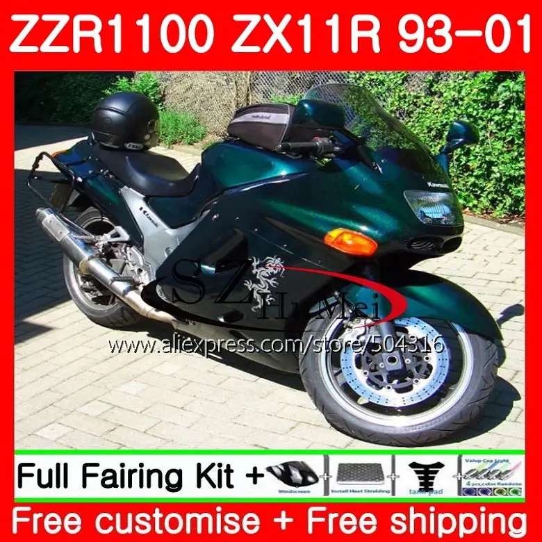 

Body For KAWASAKI NINJA ZZR1100 ZX 11R ZX-11R Drek green ZX11 11SH1 ZX11R 93 94 95 96 97 98 99 00 01 ZX 11R 1993 2001 Fairing
