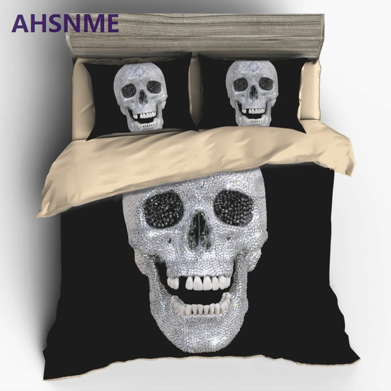 

AHSNME Super Horror Diamond 3D Skull Duvet Cover Set US/EU/AU Double Queen King 2/3pcs Bedclothes Bed Linen Bedding Set