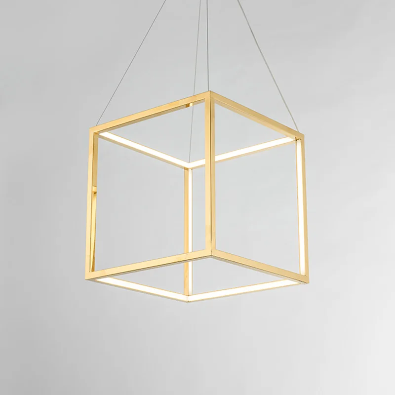 

Nordic American chandelier post-modern minimalist living room dining room bedroom creative stainless steel square chandelier
