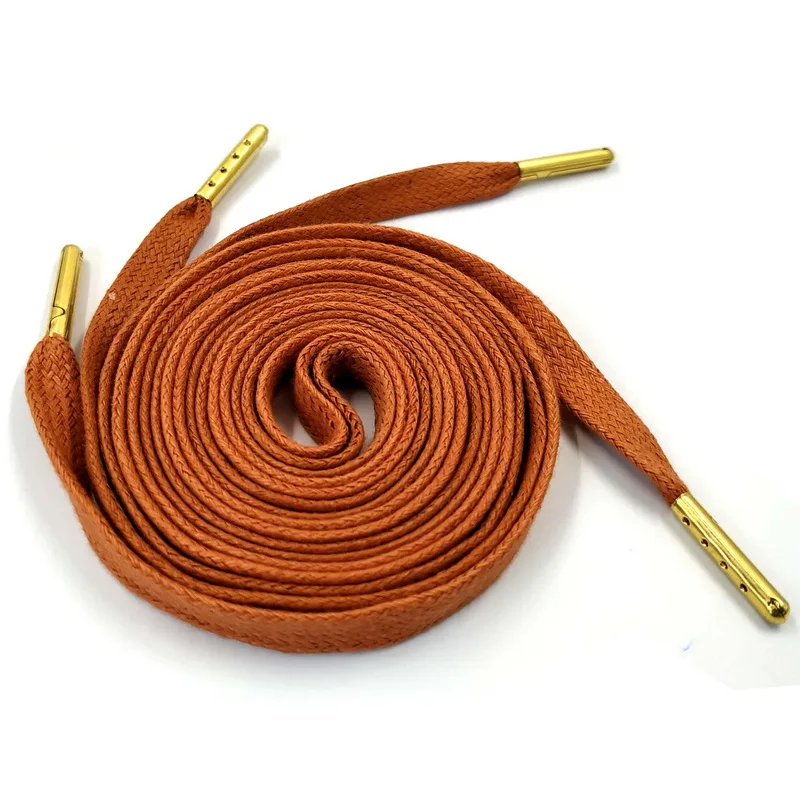 07 Yellow Brown JUPHAIR/высококачественные хлопковые плоские Вощеные шнурки для кожаного платья Унисекс с золотым металлическим наконечником, вощеные шнурки для обуви 70 см 90 см 120 см 150 см - Цвет: 07 Yellow Brown
