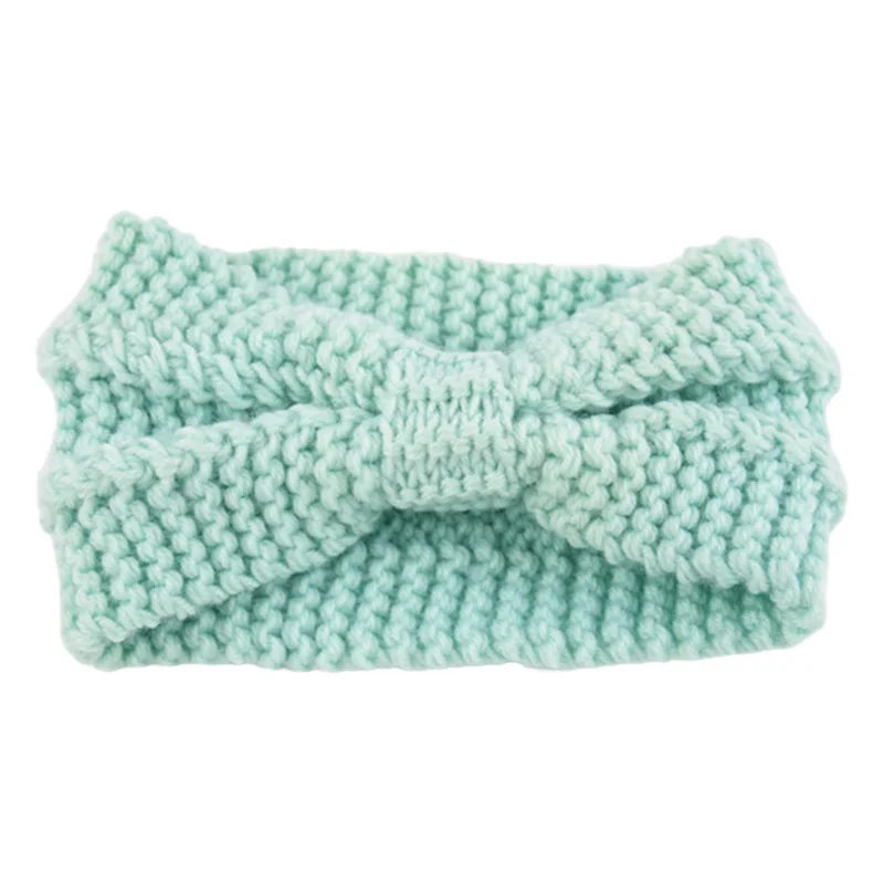 Mint Green Женский однотонный Большой вязаный с бантом, шерсть, повязка на голову, наушники, модные, для девушек, теплые, шерстяные, вязанные крючком тюрбан, ручная работа, бант, широкий головной убор - Цвет: Mint Green