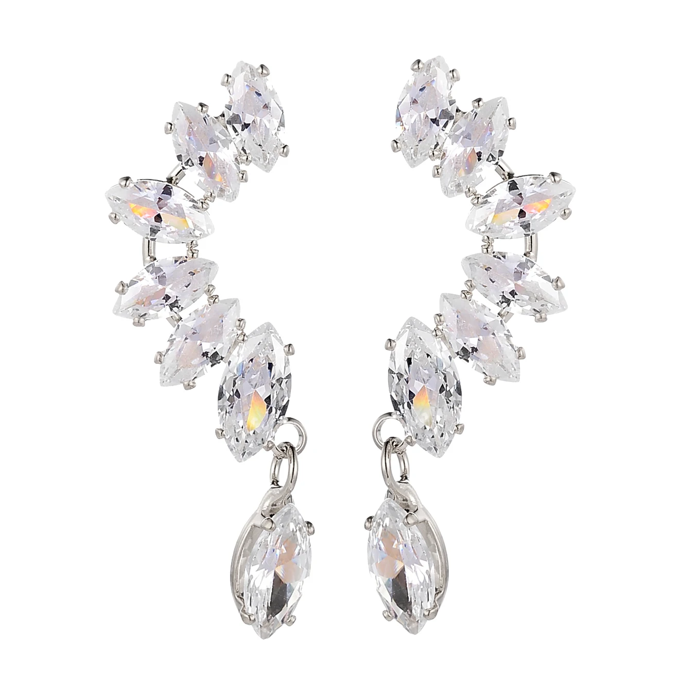 

Trendy Angel Wings Feather Earrings With CZ Stone Flower Ear Cuff Jewelry Brincos Bridal Earrings Fashion Wedding Jewelry Gifts