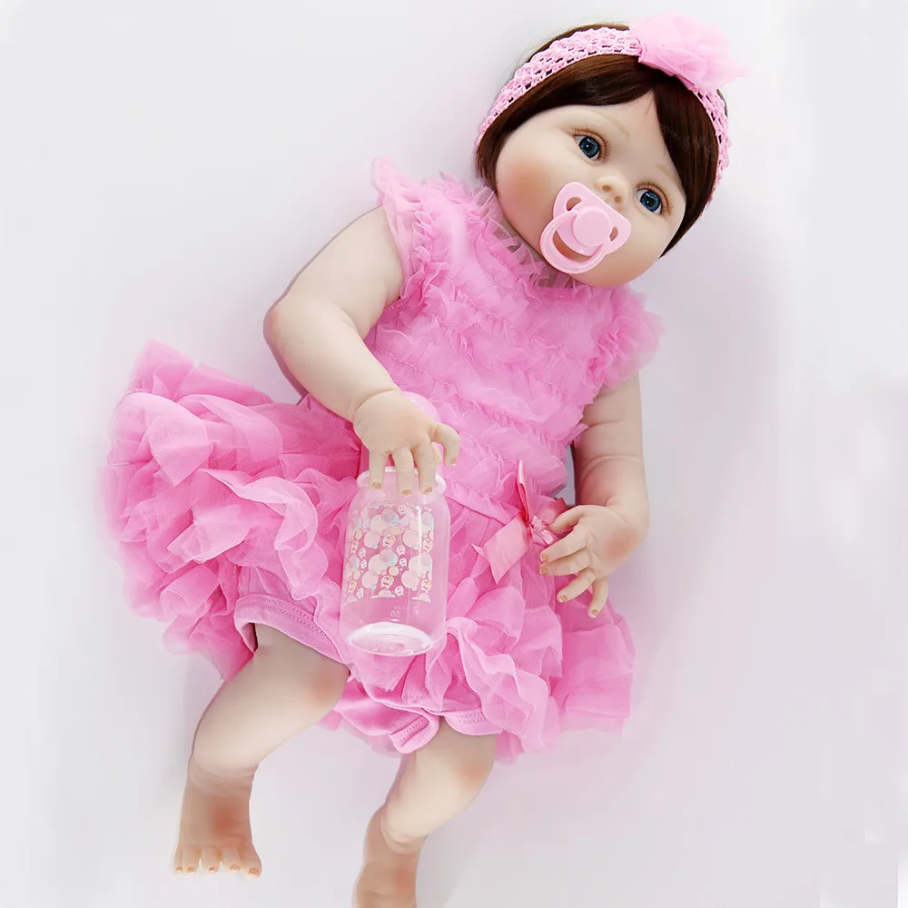 Bebes reborn realista 23 &quot57 см Силиконовая Кукла baby розовое платье для девочки кукла