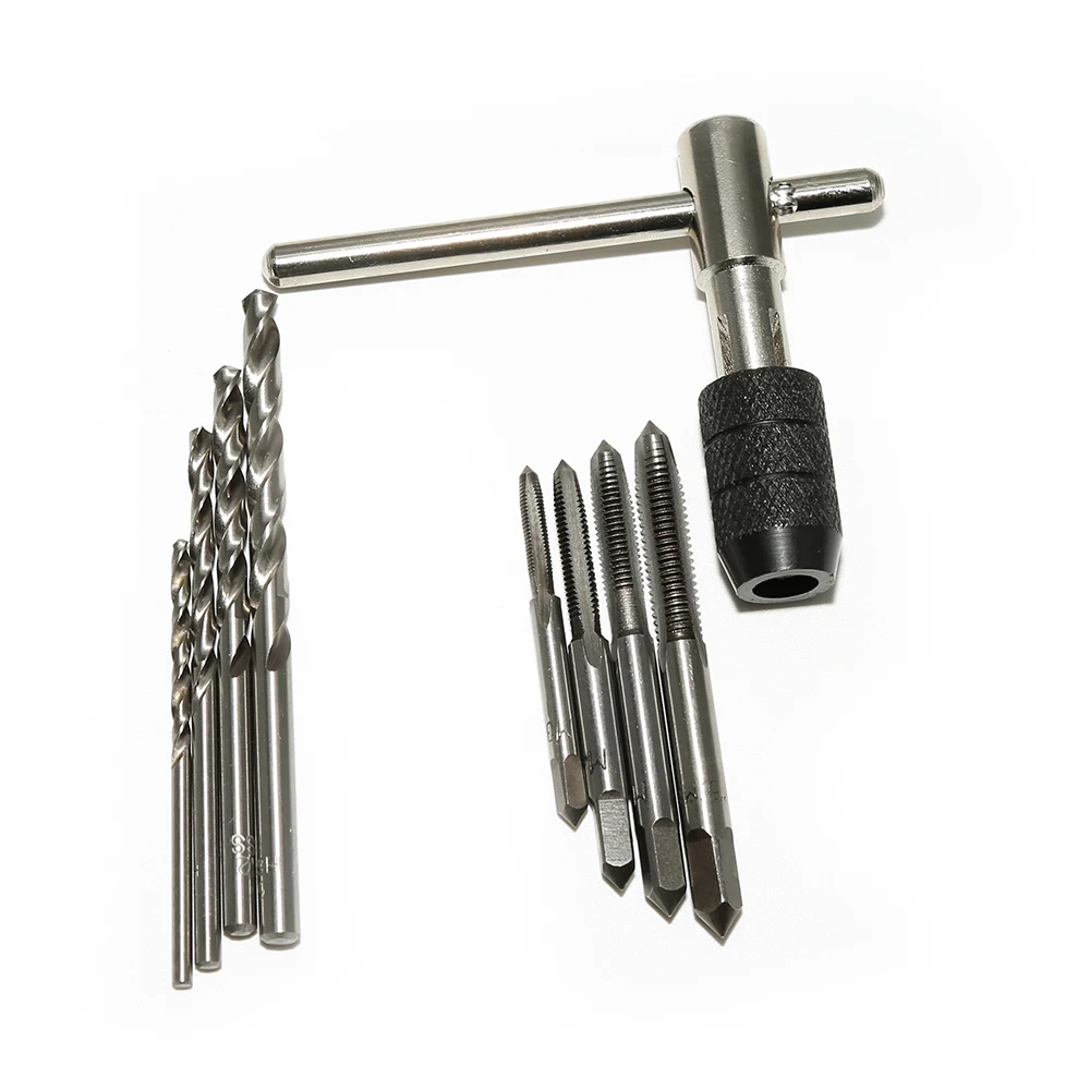9pcs/set Hand Screw Tap T Type Thread Reamer Set M3/M4/M5/M6 Metric Taps With 4pcs Twist Drill Bits And Wrench Tools | Инструменты
