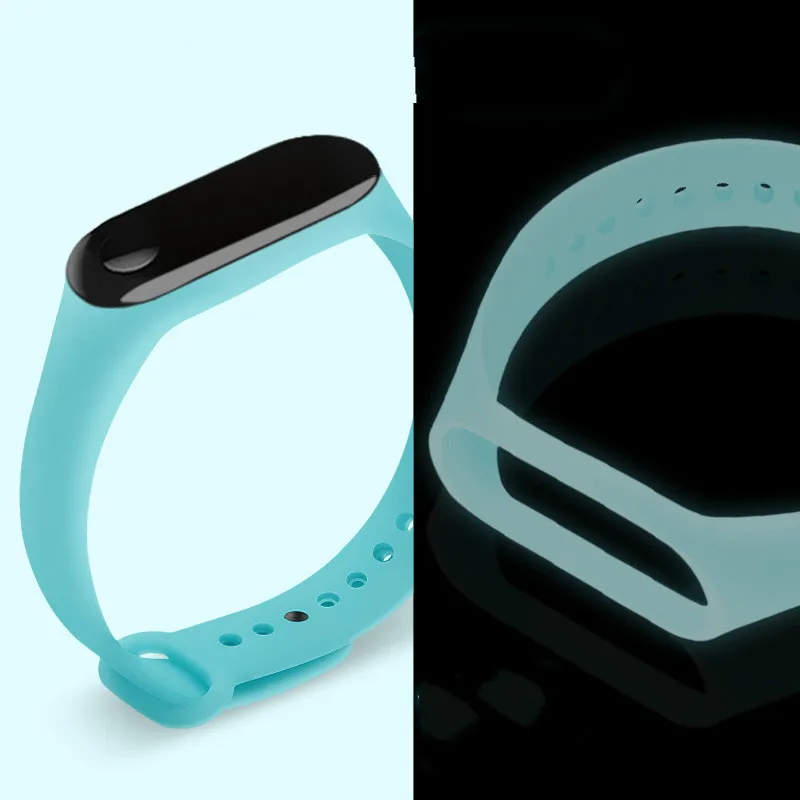 Новый светящийся силиконовый ремешок Mi band 3 регулируемый цветной на запястье для