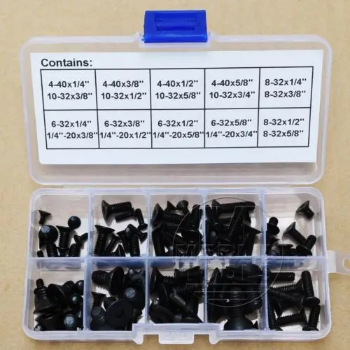 

96Pcs 4-40 to 1/4"-20 Allen Flat Head Socket Cap Screws Bolts Assortment Kit