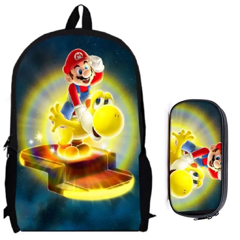 2Pcs Mario 09 16 дюймов Mario Bros Sonic the Hedgehog, школьная сумка для детей, рюкзак для мальчиков, детские школьные наборы, сумка-карандаш, школьная сумка для малышей - Цвет: 2Pcs Mario 09