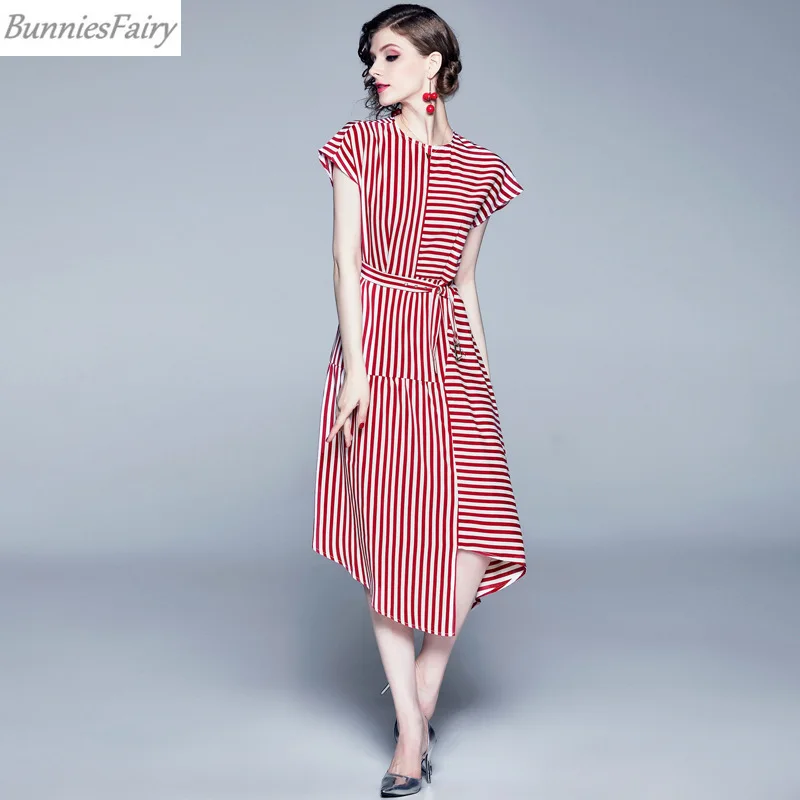BunniesFairy 2019 летнее женское Простое Элегантное платье в красную полоску с цветочным