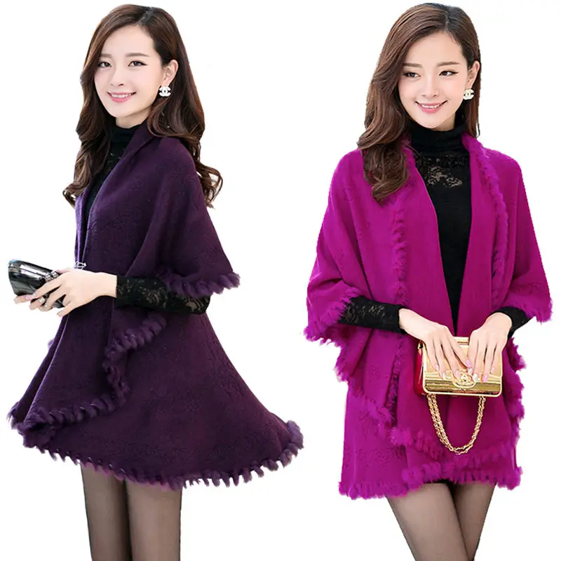 Винтажное женское пончо жаккардовое вязаный кардиган с большим отворотом