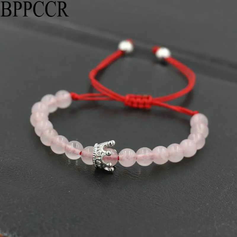 BPPCCR 6 мм натуральный розовый камень бисером тесьмой браслеты серебряного цвета с