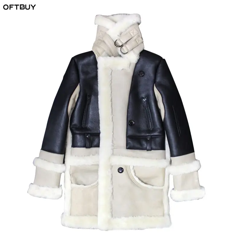 OFTBUY/2019 зимняя куртка Женское пальто из натурального меха длинная теплая толстая