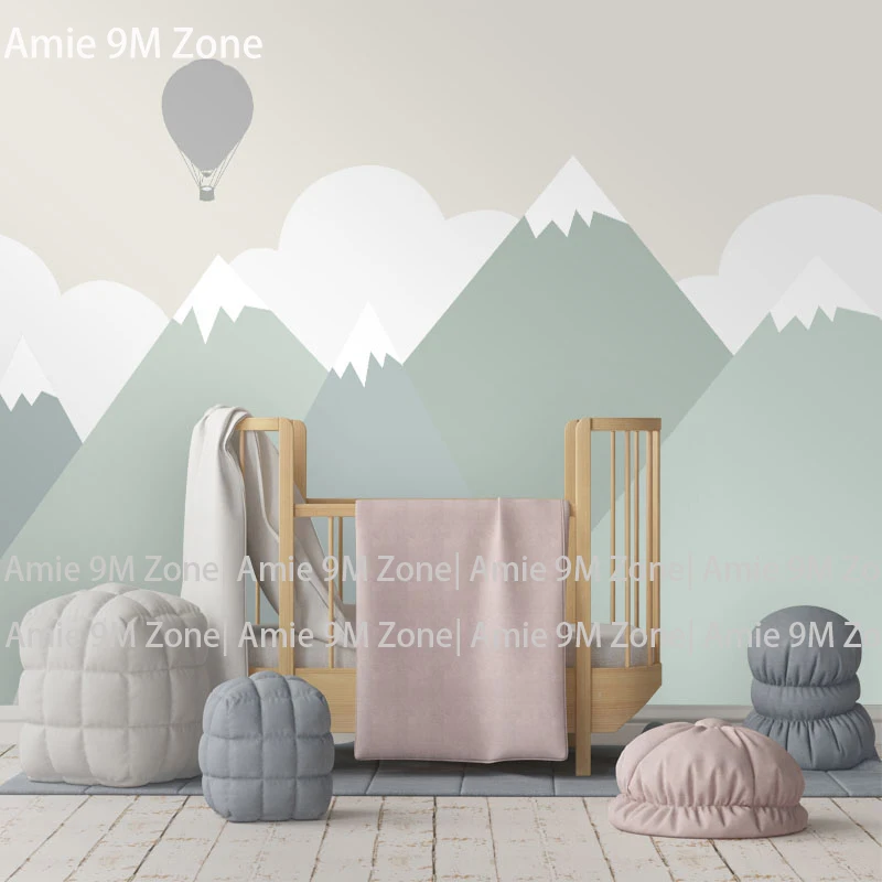 

Tuya Art pale green light color drawing cartoon moutain and balloon for kid's room wallpapers for children's wall decor