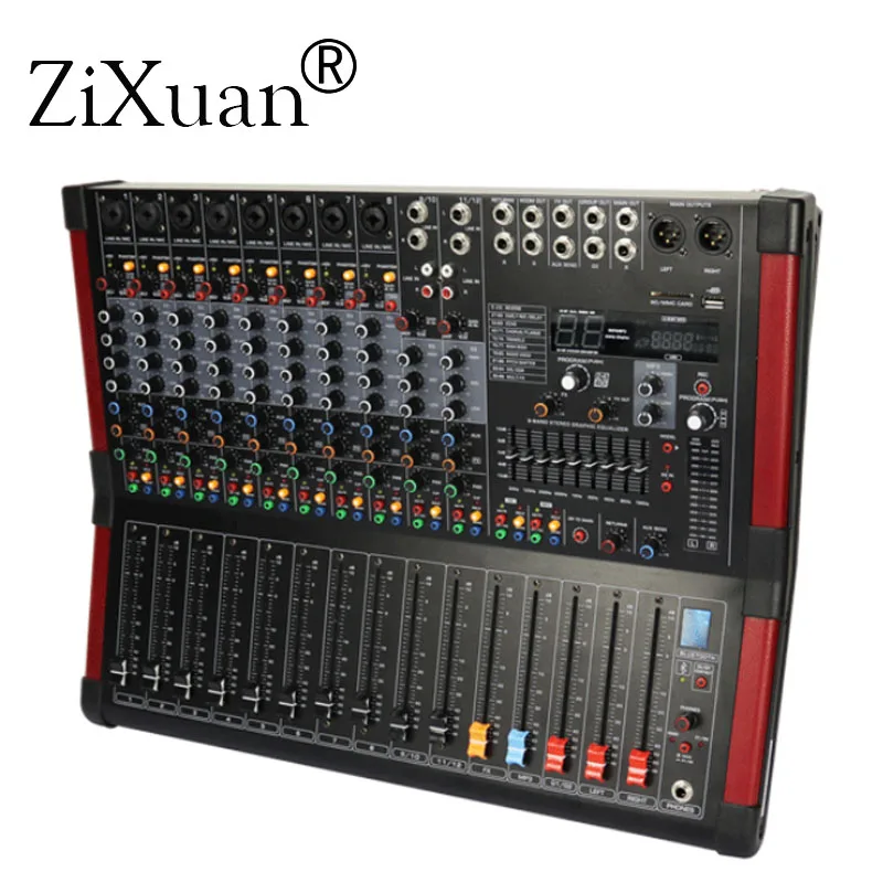 12 каналы аудио микшер Professional DJ микшерный пульт с цифровой DSP эффекты Bluetooth USB+ 48 В Phantom мощность