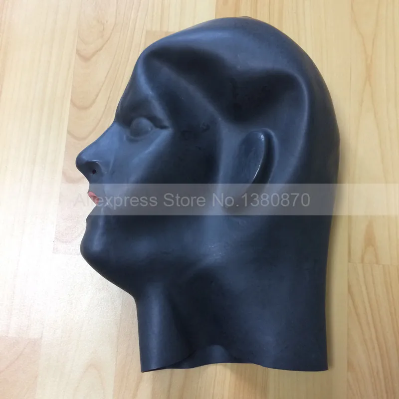 

Latex Anatomical 3D Hood 1mm Heavy Rubber Latex Mask with Red Mouth Plug Facing Sheath Tongue Nose Tube S-LM169