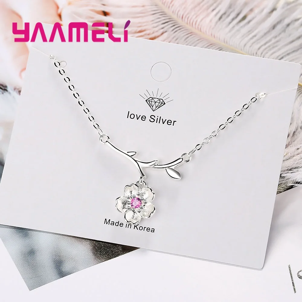 Top 925 Sterling Silver Necklace Jewelry For Women Girls Flower Shape Pendant Pave Shiny Excellent Crystal Collar Dropshipping | Украшения
