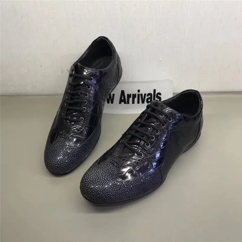 comprar Authentic Areia Stingray Pele Macio Entulho Sola Masculino Casual Sapatos Apartamentos Exóticos Genuíno Couro De Crocodilo Masculino Rendas-up Sapatos