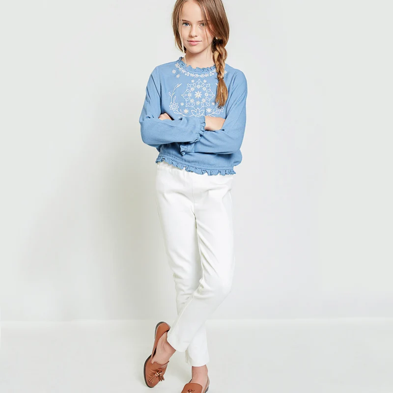 Девушки Джинсы Белый Нормальной Талией Осень 2017 Весна Чистый цвет Эластичный