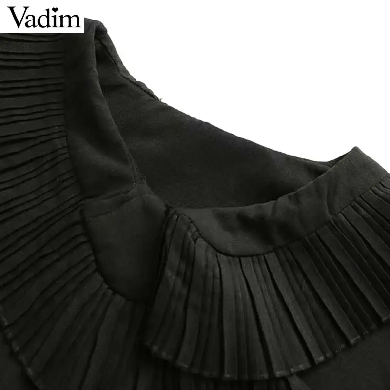 Vadim women sweet ruffles black white blouse long sleeve ruffled collar solid shirts female casual chic tops blusas LA742 |