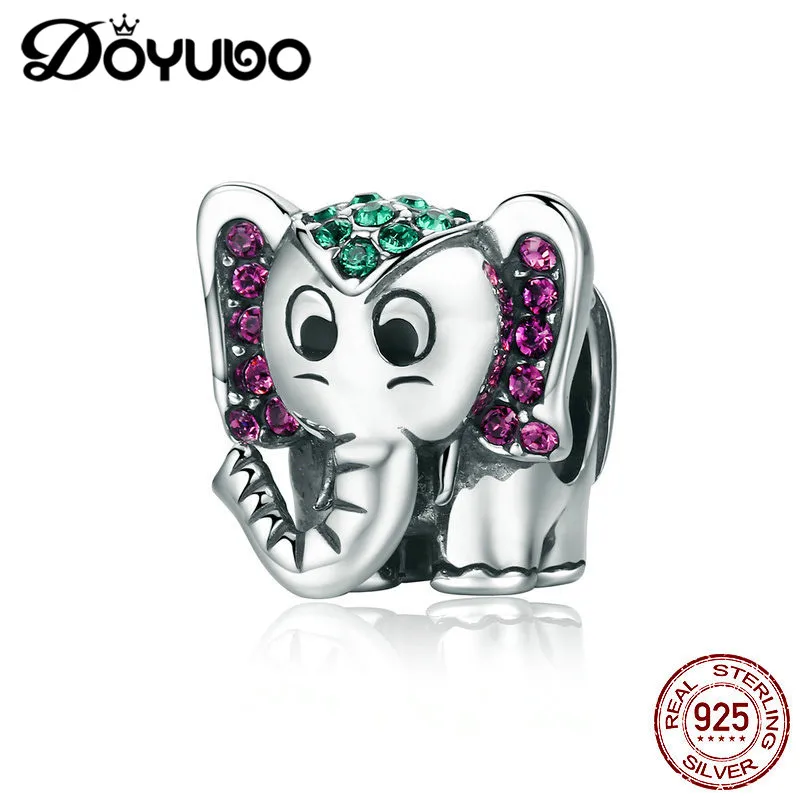 

DOYUBO New Arrival Women's 925 Sterling Silver Elephant Charms With 1mm Colorful CZ Cute Design Animal Beads Accessories ADD032