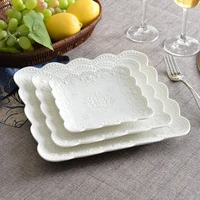 european embossed home china ceramic square plate breakfast dessert plate butterfly plate dish afternoon tea fruit plate wedding
