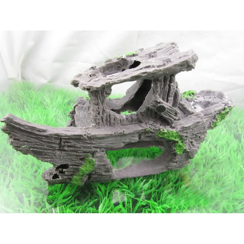 2 шт. аквариум искусственные сломанной лодка смолы пещера-украшение ландшафтный