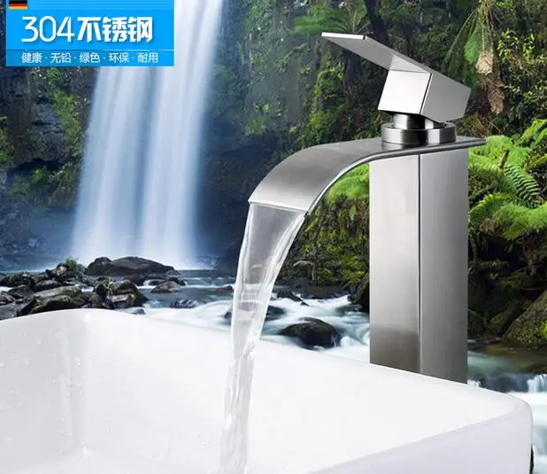 

Bathroom faucet 304 stainless steel basin faucet Deck Mount Waterfall Vanity Vessel Taps mixer hot and cold Washbasin faucet tor
