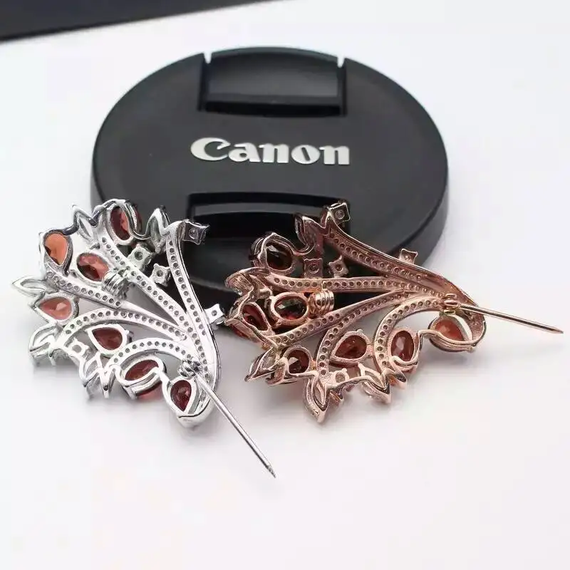 Natural red garnet brooch S925 silver gemstone Pendant trendy Elegant flowers women party fine jewelry | Украшения и аксессуары