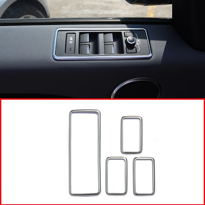 

4pcs Matte Silver Car Interior ABS Window Button Frame Trim For Land Rover Range Rover Sport 2014-2017