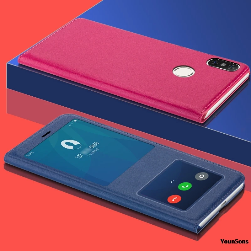 Для Xiaomi 6X чехол Быстрый просмотр открытое окно флип из искусственной кожи для Redmi