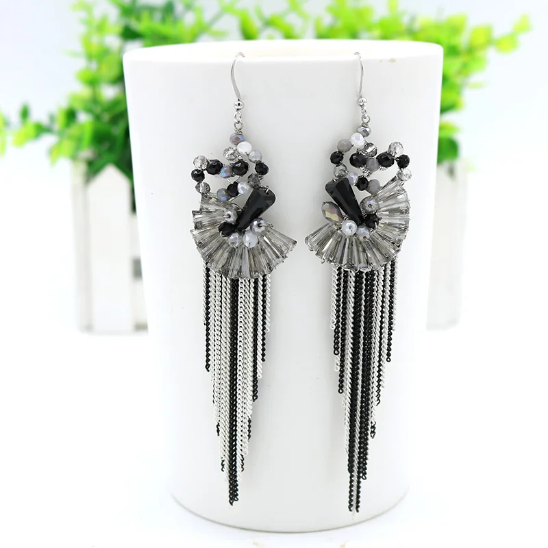 4 цвета веерообразные богемные серьги с кисточками Роскошные хрустальные