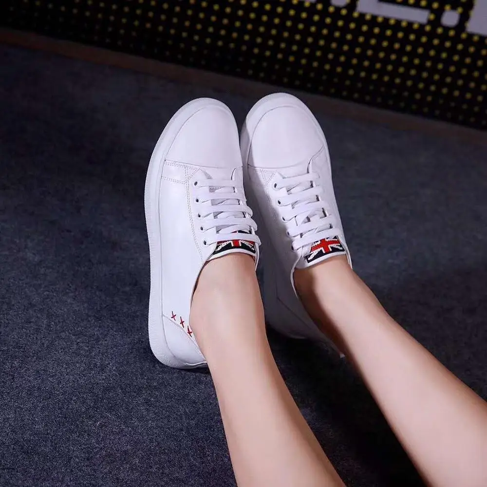 

HOT Women Sneakers Fashion Breathble Vulcanized Shoes Real leather Platform Lace up Casual White Tenis Feminino Zapatos De Mujer