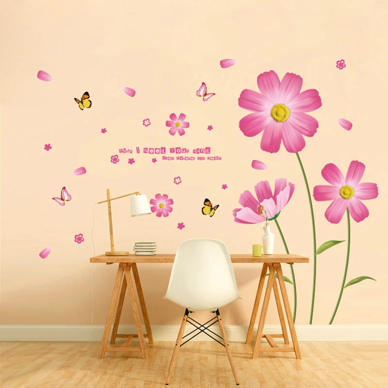 [Fundecor] PVC orange flowers butterfly leaf wall stickers for kids rooms living room bathroom kitchen decor decals poster | Дом и сад