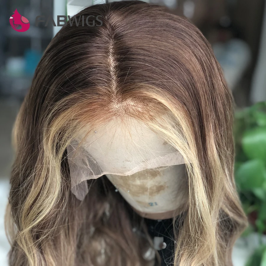 Fabwigs 150% плотность хайлайтер Омбре светлые полные кружевные человеческие волосы