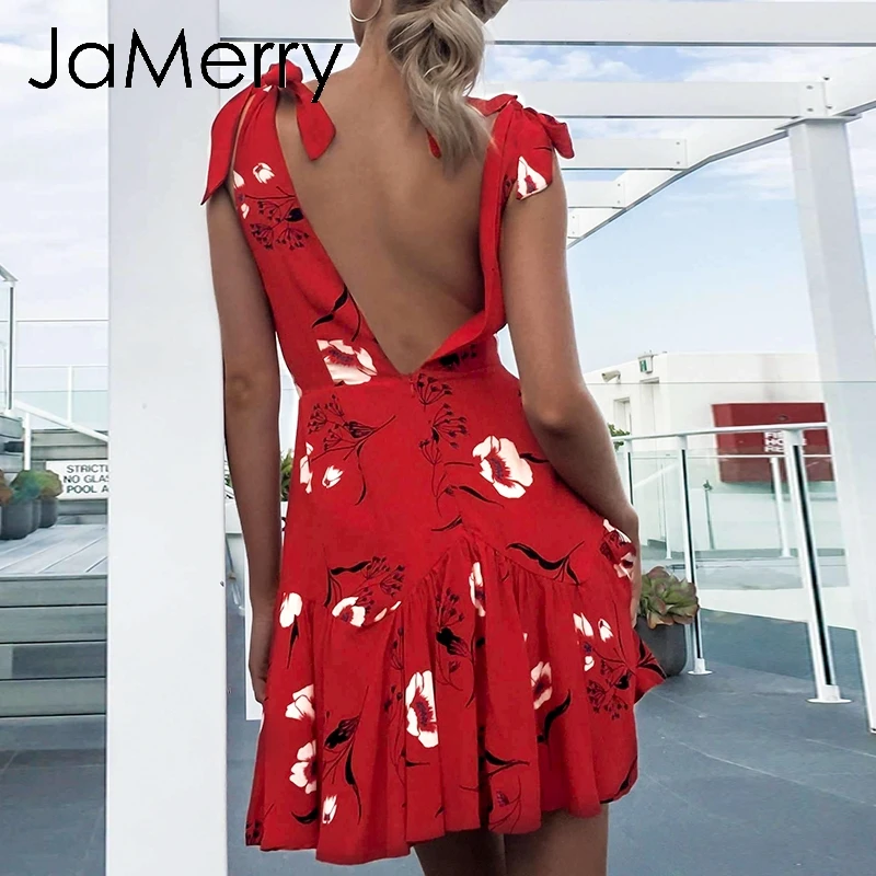 JaMerry Винтаж boho пикантные женские туфли с цветочным принтом короткое платье